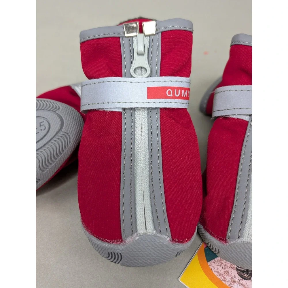QUMY Dog Boots Size 5 Small Red Waterproof Protective Pet‎ Shoes 4PCS Reflective